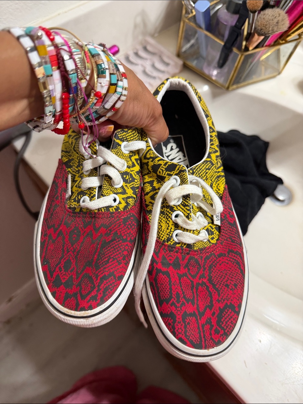 Vans Low-Top Snake-Print Sneakers in Red & Yellow